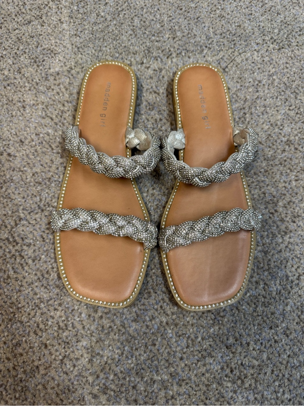 Madden Girl Braided Metallic Slide Sandals - Silver